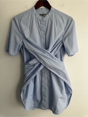 COS Light Blue Button-Front Short Sleeve Twist Shirt Size 8